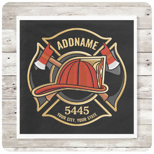 Firefighter ADD NAME Fire Station Department Badge Napkin