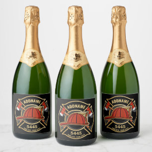 Firefighter ADD NAME Fire Station Department Badge Sparkling Wine Label