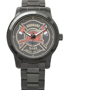 Firefighter ADD NAME Fire Station Department Badge Watch
