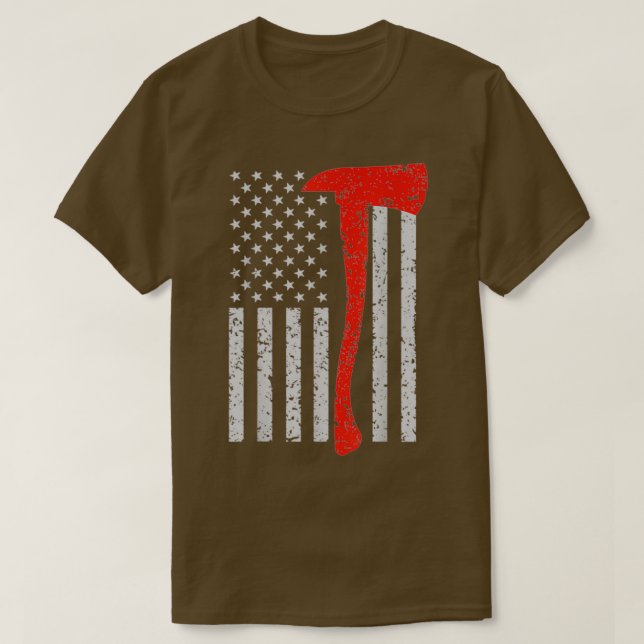 Firefighter American Flag Axe Thin Red Line Patrio T-Shirt (Design Front)