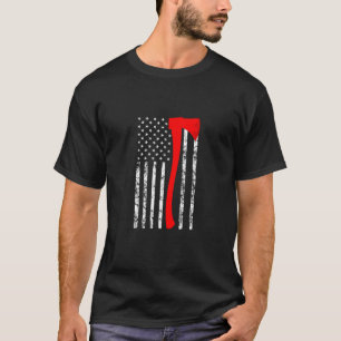 Firefighter American Flag Axe Thin Red Line T-Shirt