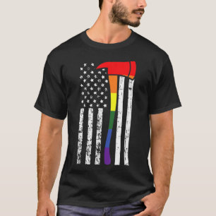 Firefighter American Flag LGBT-Q Gay Pride Flag Fi T-Shirt