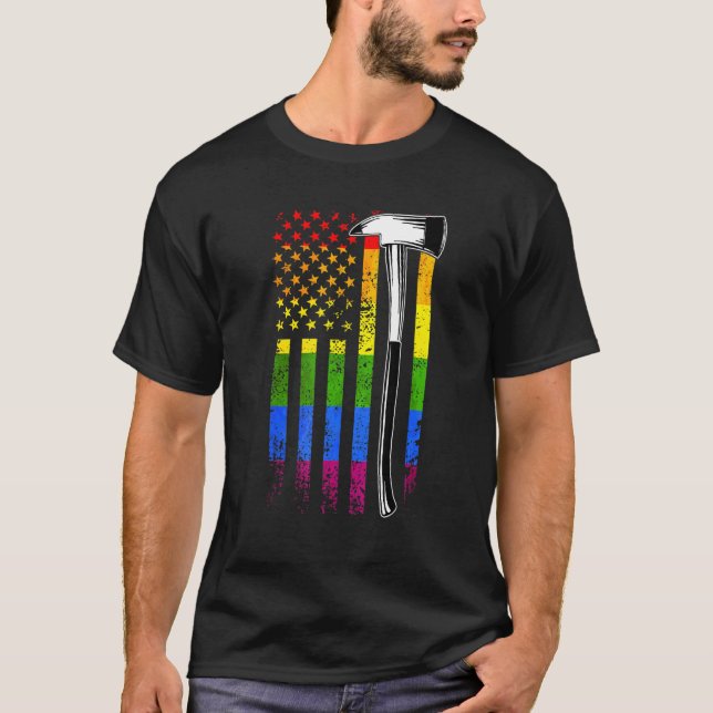 Firefighter American Flag Lgbt Q Gay Pride Flag Fi T-Shirt (Front)