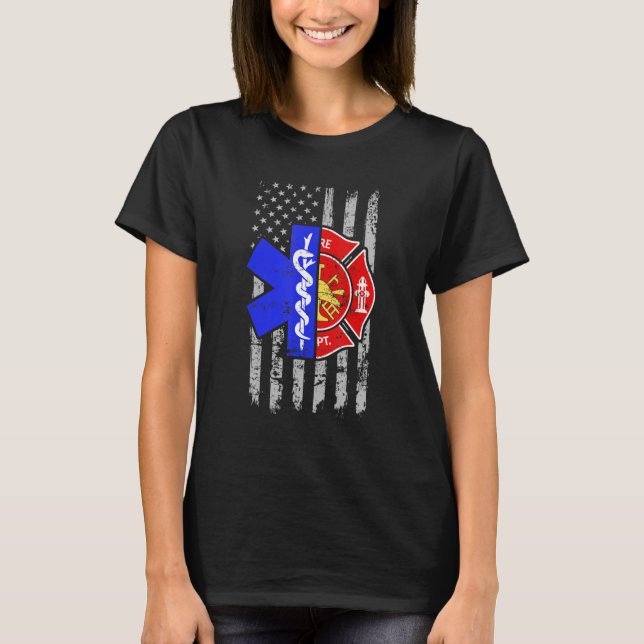 Firefighter American Flag Patriotic US Fireman 4th T-Shirt (Front)