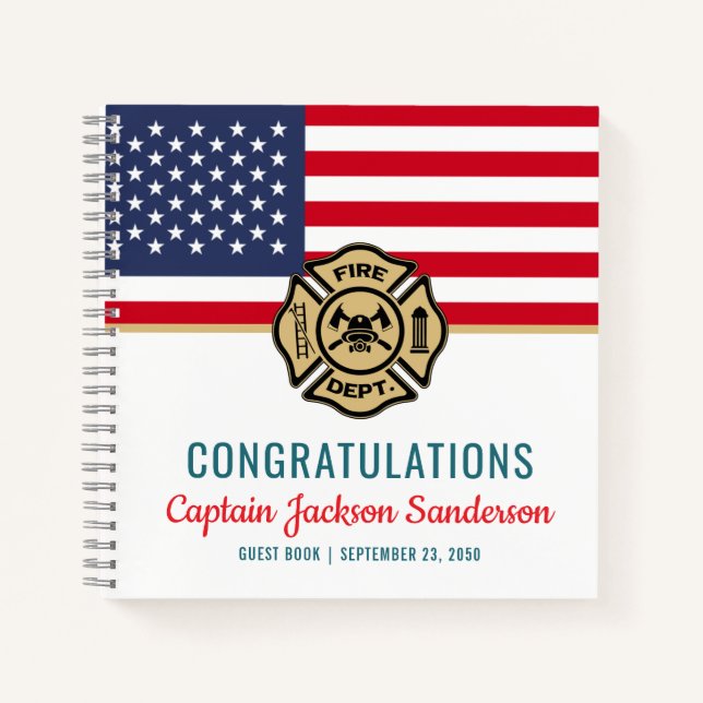 Firefighter American Flag Retirement Guest Book (Front)