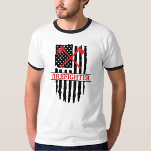 Firefighter, American Flag T-Shirt