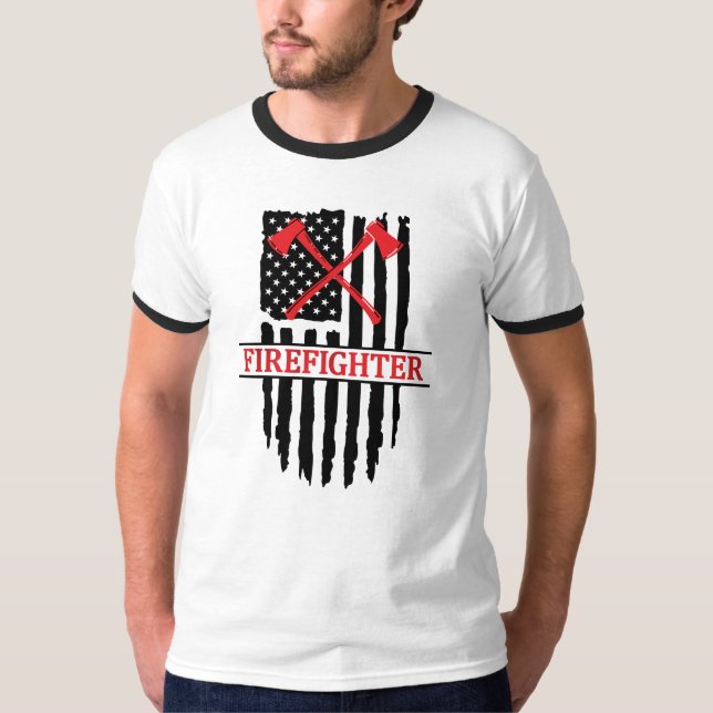 Firefighter, American Flag T-Shirt (Front)