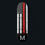 Firefighter American Flag Thin Red Line Firemen Skateboard<br><div class="desc">Thin Red Line Skateboard - American flag in Firefighter Flag colours, distressed design . Personalise this firemen skateboard with monogram initial. This personalised fireman skateboard deck is perfect for firefighters and firemen families, kids and all those who support them . COPYRIGHT © 2020 Judy Burrows, Black Dog Art - All...</div>