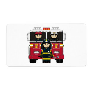 Firefighter and Fire Engine Sticker Label