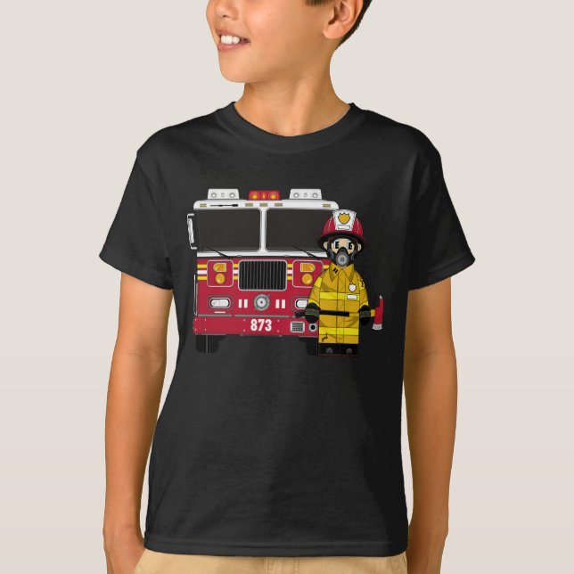 Firefighter and Fire Engine T-Shirt (Front)