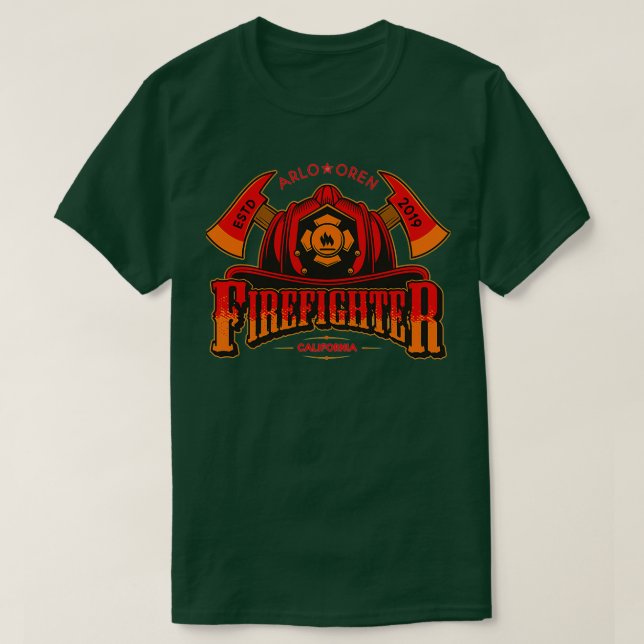 Firefighter Axe Fire Hat Personalised Boy Named Ar T-Shirt (Design Front)