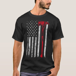 Firefighter Axe Usa Flag Thin Red Line Fireman Pat T-Shirt