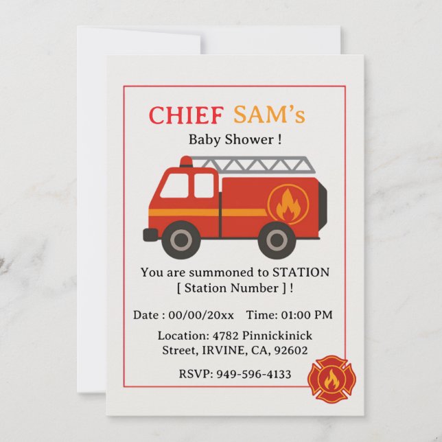 Firefighter Baby Shower Invitation (Front)