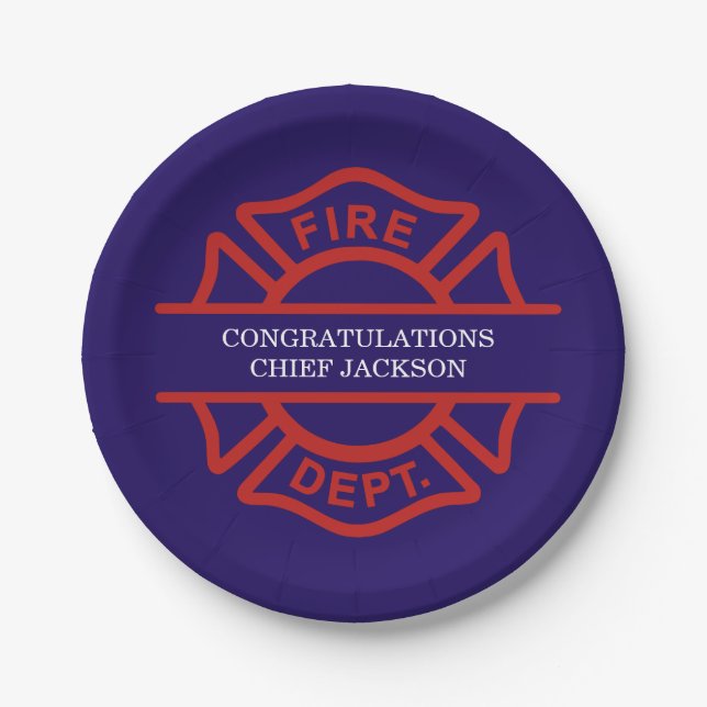 Firefighter Badge Retirement Paper Plate (Front)