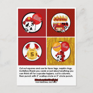 FIREFIGHTER Birthday Cupcake Topper Tags FF01C Postcard