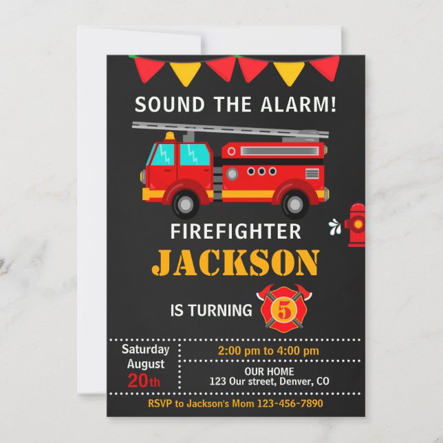 Firefighter birthday invitation gender neutral (Front)