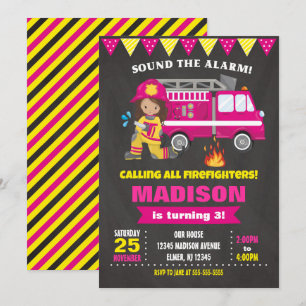 Firefighter Birthday Invitation Girl Pink