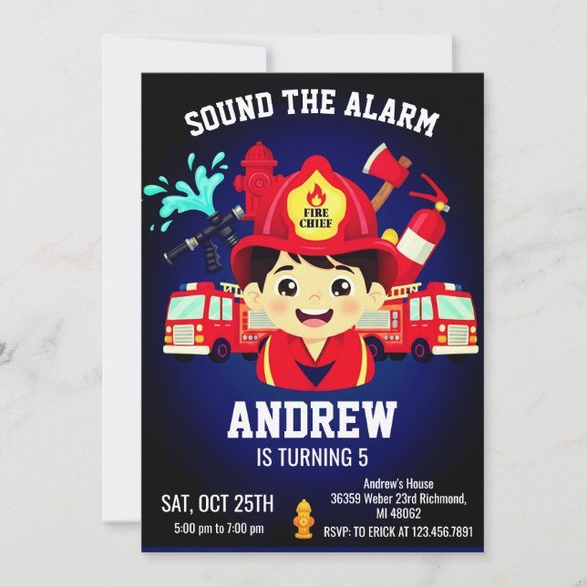 Firefighter Birthday Invitation with Photo (Front)