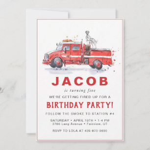 Firefighter Birthday Red Fire Truck Dalmatian Invitation