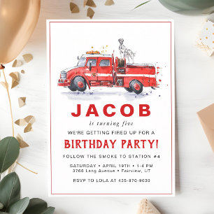 Firefighter Birthday Red Fire Truck Dalmatian Invitation