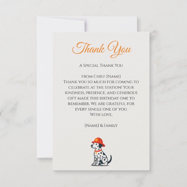 Firefighter Birthday Thank You Card (Front)