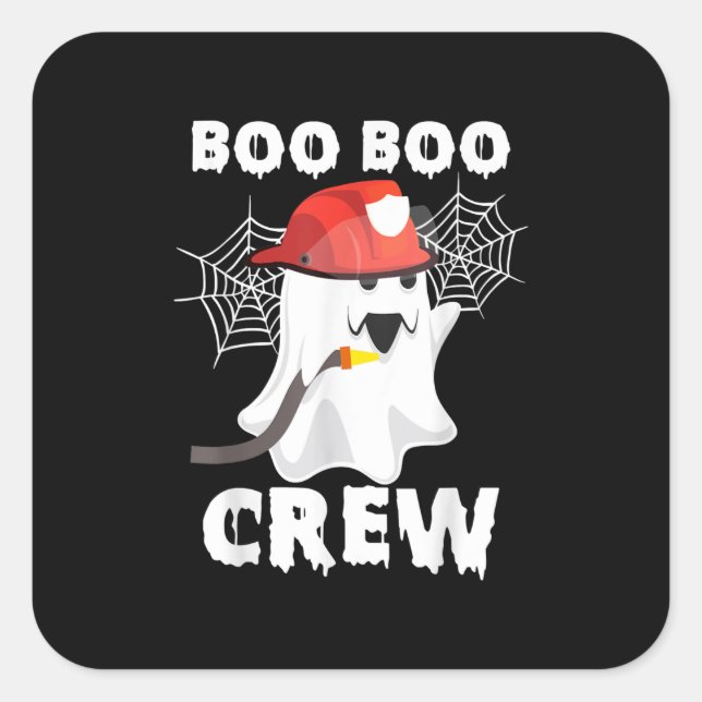 Firefighter Boo Boo Crew Halloween Ghost Fireman Square Sticker (Front)