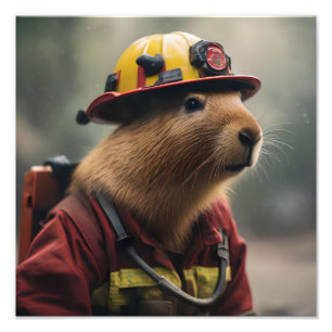 Firefighter Capybara, Photo Print