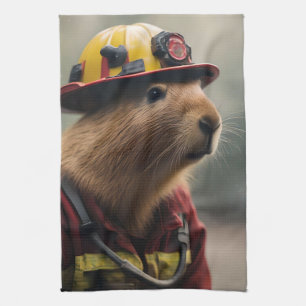 Firefighter Capybara, Tea Towel