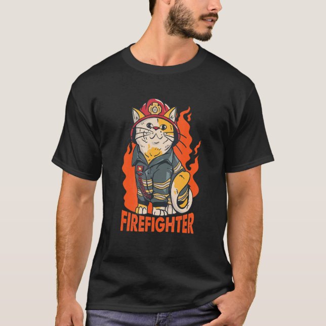 Firefighter cat a cat dressed as a firefighter wit T-Shirt (Front)