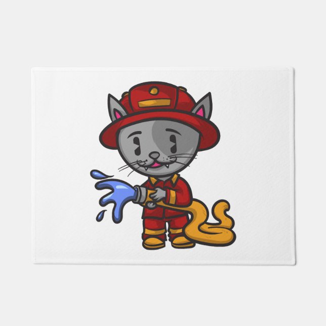 Firefighter Cat Firefighter Doormat (Front)