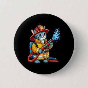 Firefighter Cat Fireman Animal Lover Cat 6 Cm Round Badge