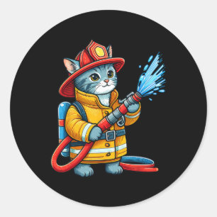 Firefighter Cat Fireman Animal Lover Cat  Classic Round Sticker