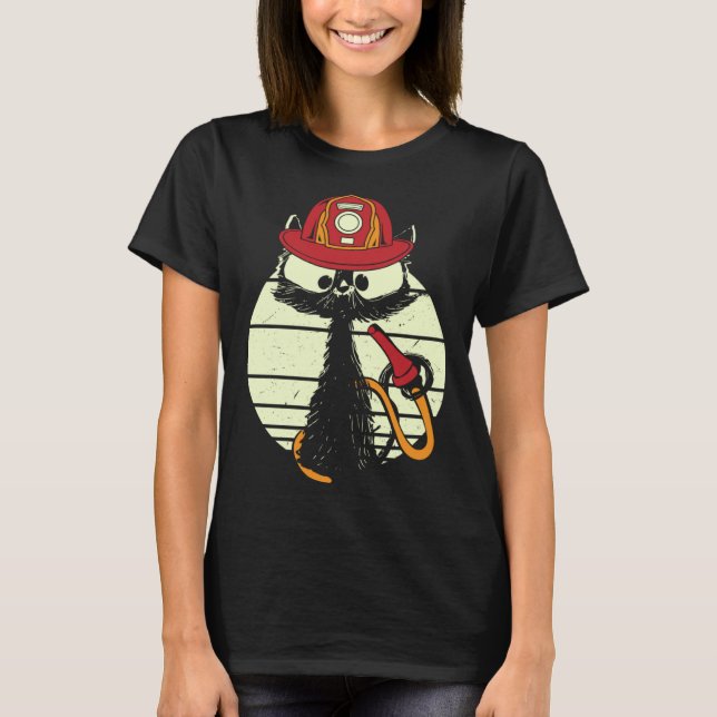 Firefighter Cat In Firefighter Uniform Firefighter T-Shirt (Front)