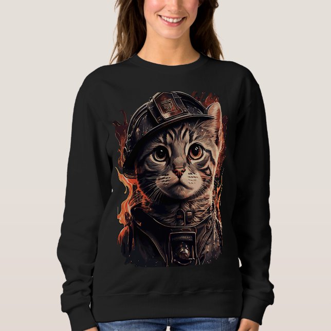 Firefighter Cat Kitten Fireman Helmet Firefighter  Sweatshirt (Front)