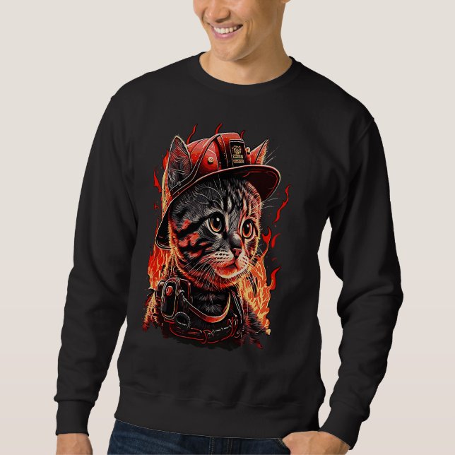 Firefighter Cat Kitten Fireman Helmet Firefighter  Sweatshirt (Front)