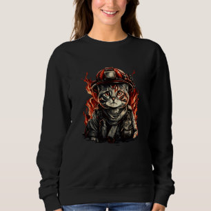 Firefighter Cat Kitten Fireman Helmet Firefighter  Sweatshirt