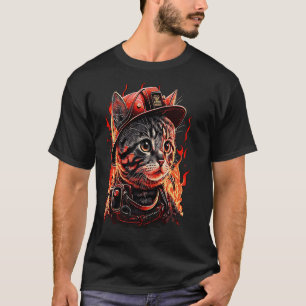 Firefighter Cat Kitten Fireman Helmet Firefighter T-Shirt