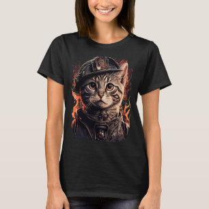 Firefighter Cat Kitten Fireman Helmet Firefighter  T-Shirt