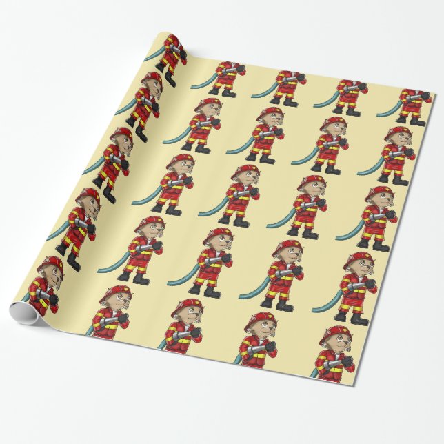 Firefighter Cat Wrapping Paper (Unrolled)