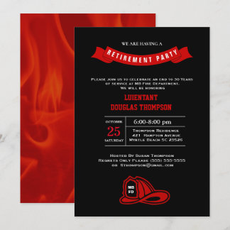 Firefighter Chalkboard Flame Retirement Party Invitation
