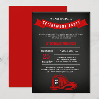 Firefighter Chalkboard Retirement Party Invitation