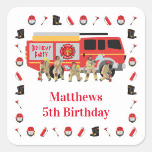 Firefighter Child Birthday Party Square Sticker
