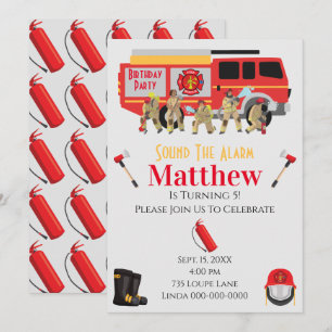 Firefighter Child Birthday Party Theme Design Invitation