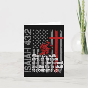 Firefighter Christian Faith Bible Verse USA Flag Card