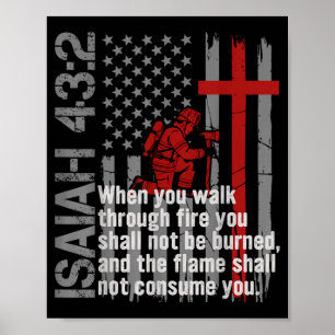 Firefighter Christian Faith Bible Verse USA Flag Poster