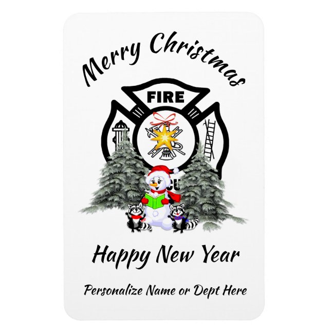 Firefighter Christmas Fire Dept Holiday Card Magnet (Vertical)