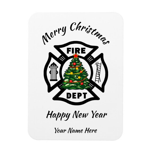 Firefighter Christmas Fire Dept Holiday Card Magnet (Vertical)