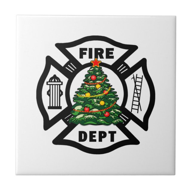 Firefighter Christmas Fire Dept Tile (Front)