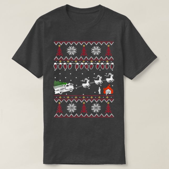 Firefighter Christmas Lights Tree Firefighting Xma T-Shirt (Design Front)