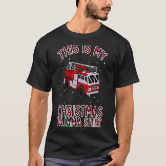 Firefighter Christmas Pajama  Fire Truck Funny Fir T-Shirt